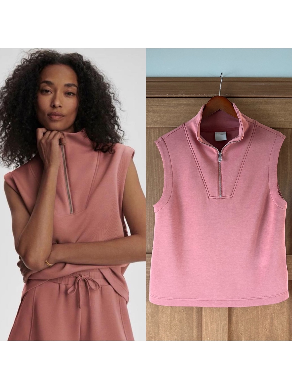 NWOT Varley DoubleSoft Magnolia 2.0 Half-Zip Tank in Canyon Rose Women’s Medium